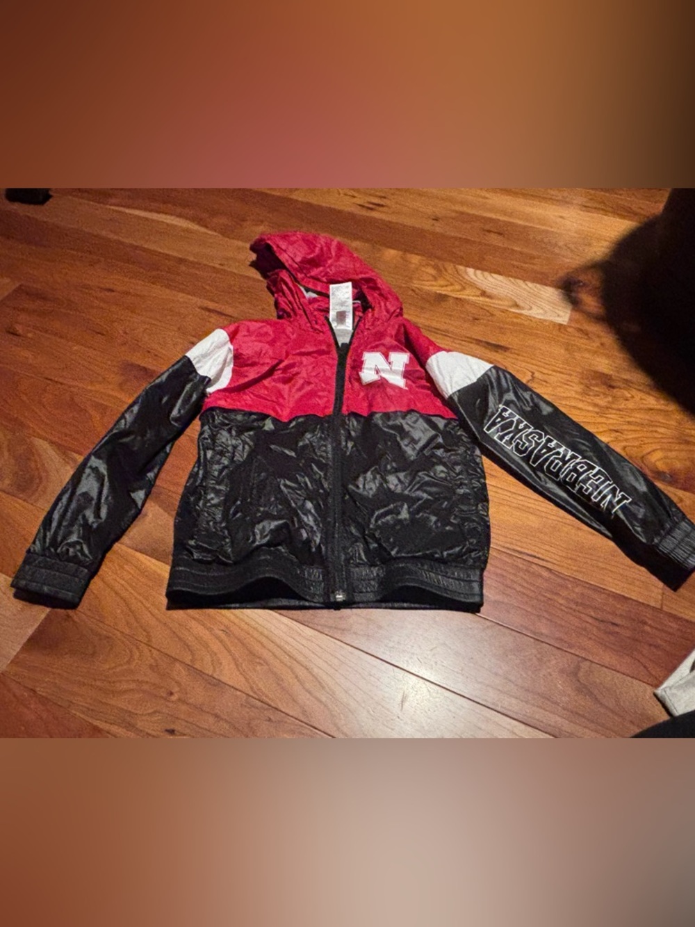 Kids' Red and Black Nebraska Hooded Rain Jacket Windbreaker Medium 5/6